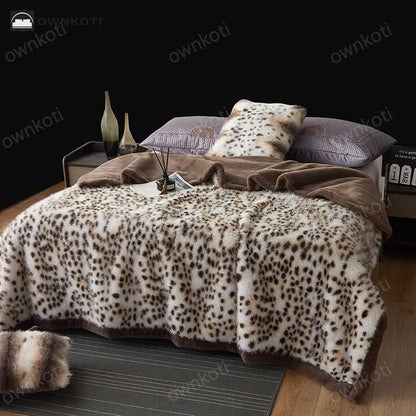 Snow Leopard Faux Fur Throw Blanket