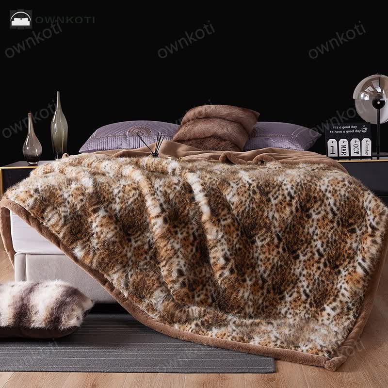 Snow Leopard Faux Fur Throw Blanket