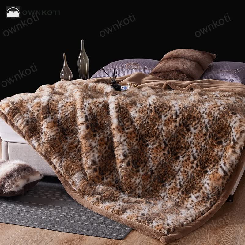 Snow Leopard Faux Fur Throw Blanket