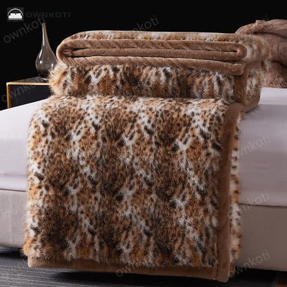 Snow Leopard Faux Fur Throw Blanket