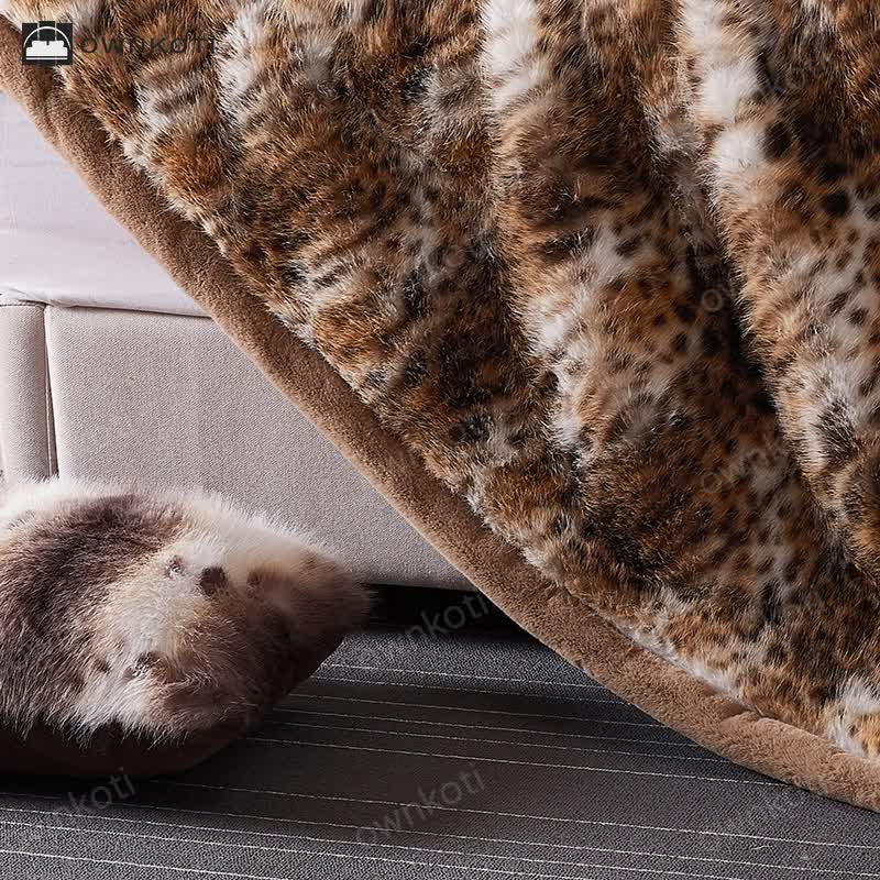 Snow Leopard Faux Fur Throw Blanket