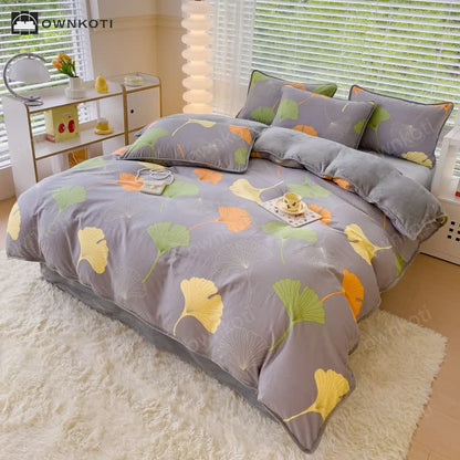 Cotton Ginkgo Leaf Duvet Cover Bedding Set(4PCS)