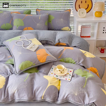 Cotton Ginkgo Leaf Duvet Cover Bedding Set(4PCS)