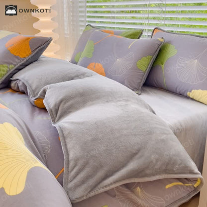 Cotton Ginkgo Leaf Duvet Cover Bedding Set(4PCS)