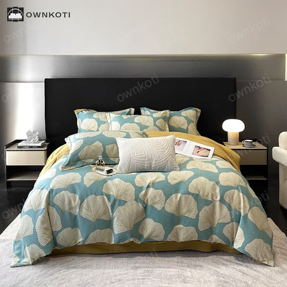 Brushed Cotton Ginkgo Leaf Flat Sheet Bedding Set(4PCS)