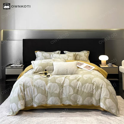 Brushed Cotton Ginkgo Leaf Flat Sheet Bedding Set(4PCS)