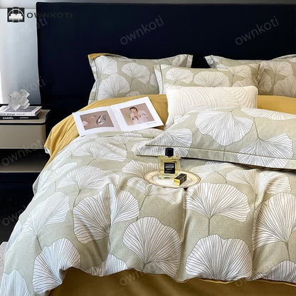 Brushed Cotton Ginkgo Leaf Flat Sheet Bedding Set(4PCS)