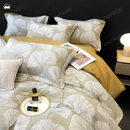 Brushed Cotton Ginkgo Leaf Flat Sheet Bedding Set(4PCS)