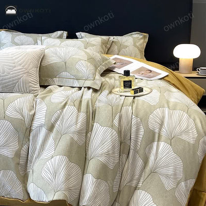 Brushed Cotton Ginkgo Leaf Flat Sheet Bedding Set(4PCS)