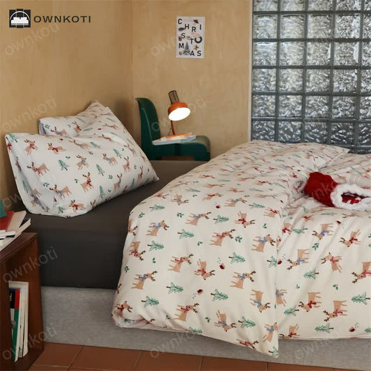 Christmas Tree Elk Cotton Bedding Set(4PCS)