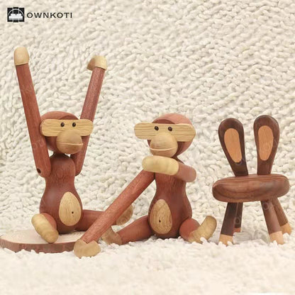 Solid Wood Movable Puppet Monkey Ornament