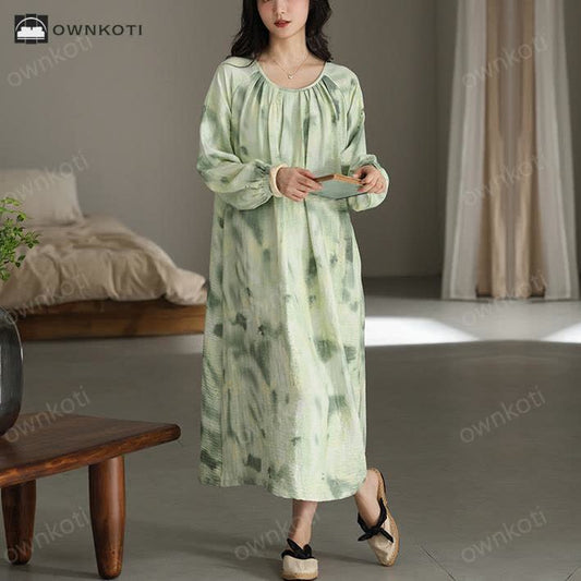 Cotton Chest Padding Long Nightgown