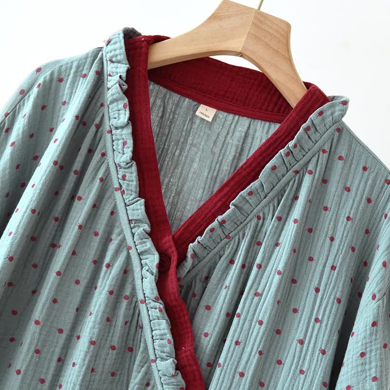 Ownkoti V-neck Cotton Polka Dots Nightdress - image 3