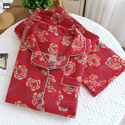 Jacquard Cotton Blooming Rose Pajama Set