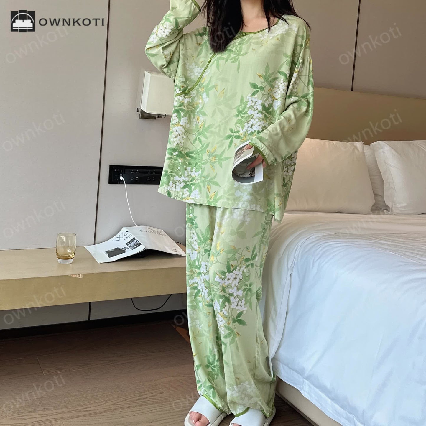 Plus Size Cotton Silk Floral Pajama Set