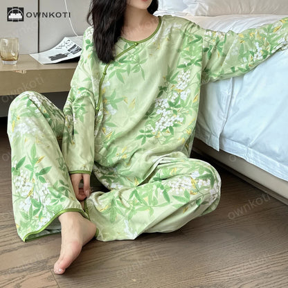 Plus Size Cotton Silk Floral Pajama Set