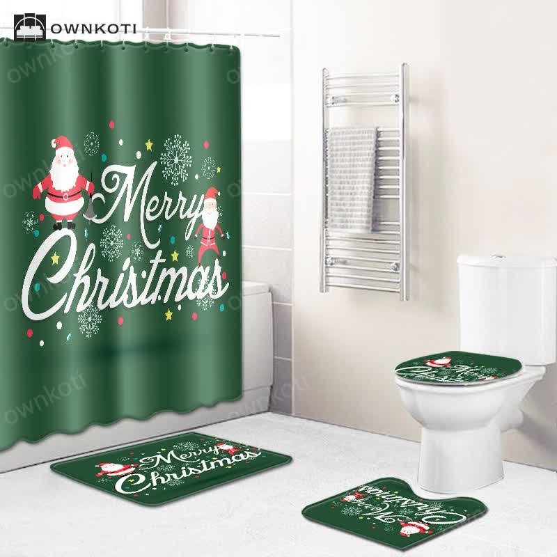 Merry Christmas Shower Curtain Mat Set