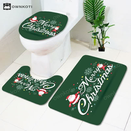 Merry Christmas Shower Curtain Mat Set