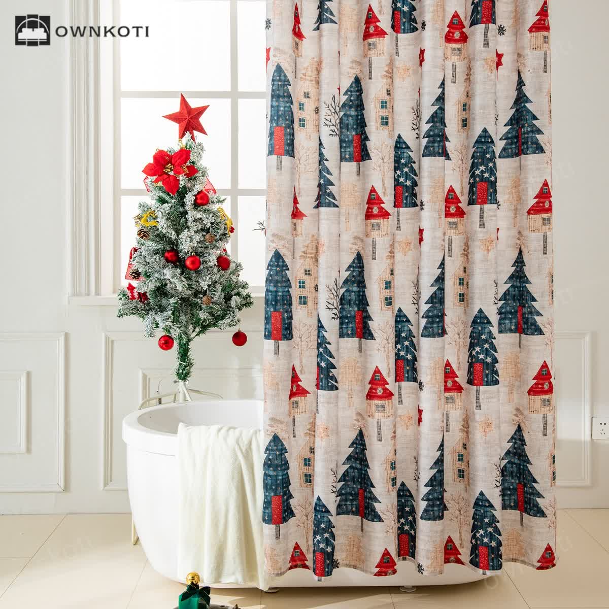 Christmas Motif Anti-mildew Shower Curtain