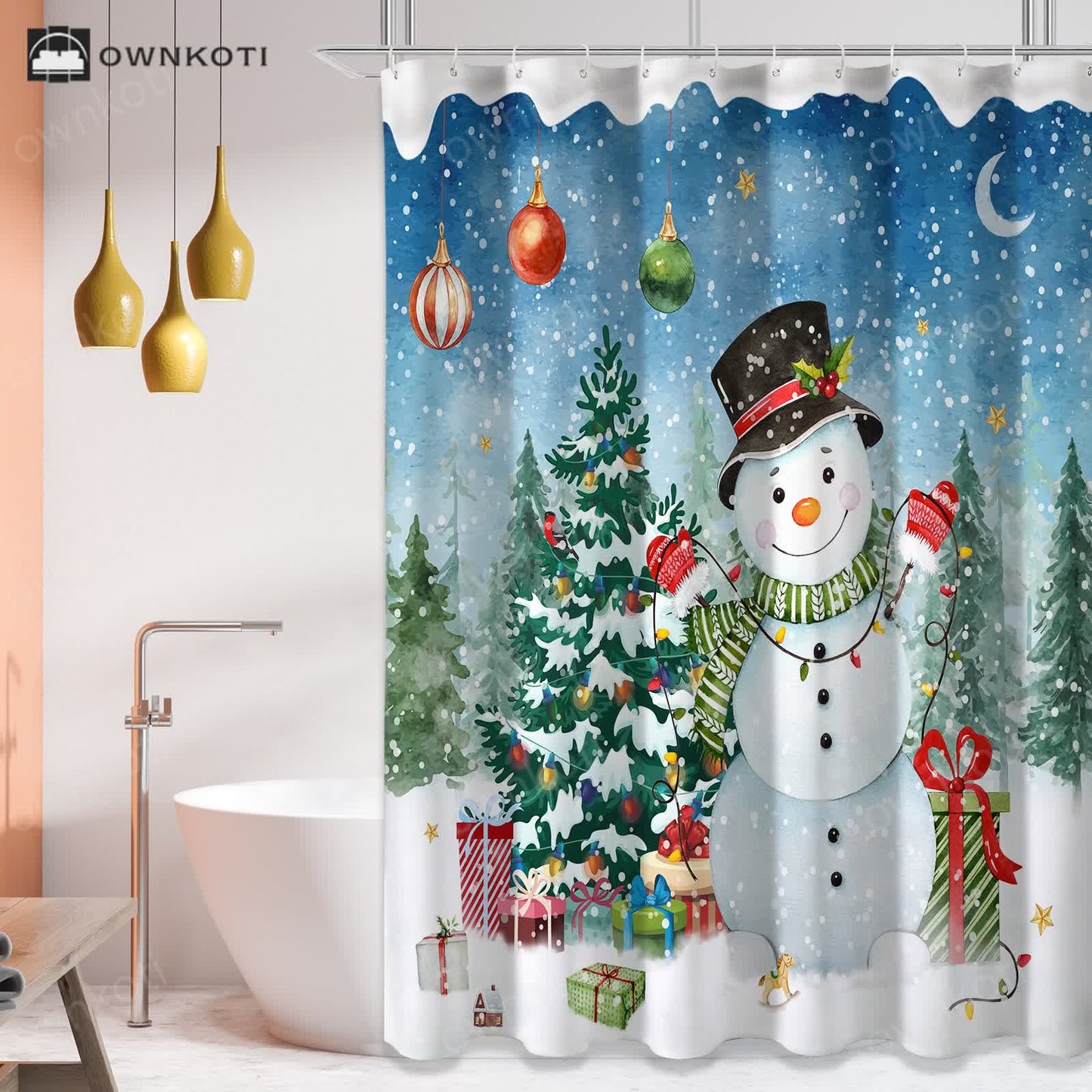 Christmas Anti-mildew Waterproof Shower Curtain