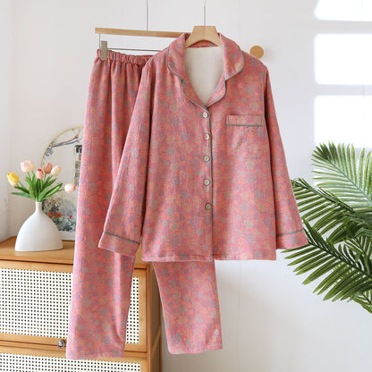 Yarn-dyed Rose Cotton Flannel Pajama Set