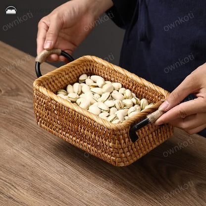 Rattan Woven Desktop Snack Storage Basket