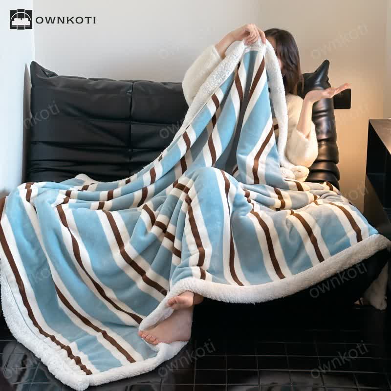 Sherpa Striped Soft Throw Blanket