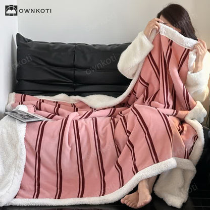 Sherpa Striped Soft Throw Blanket