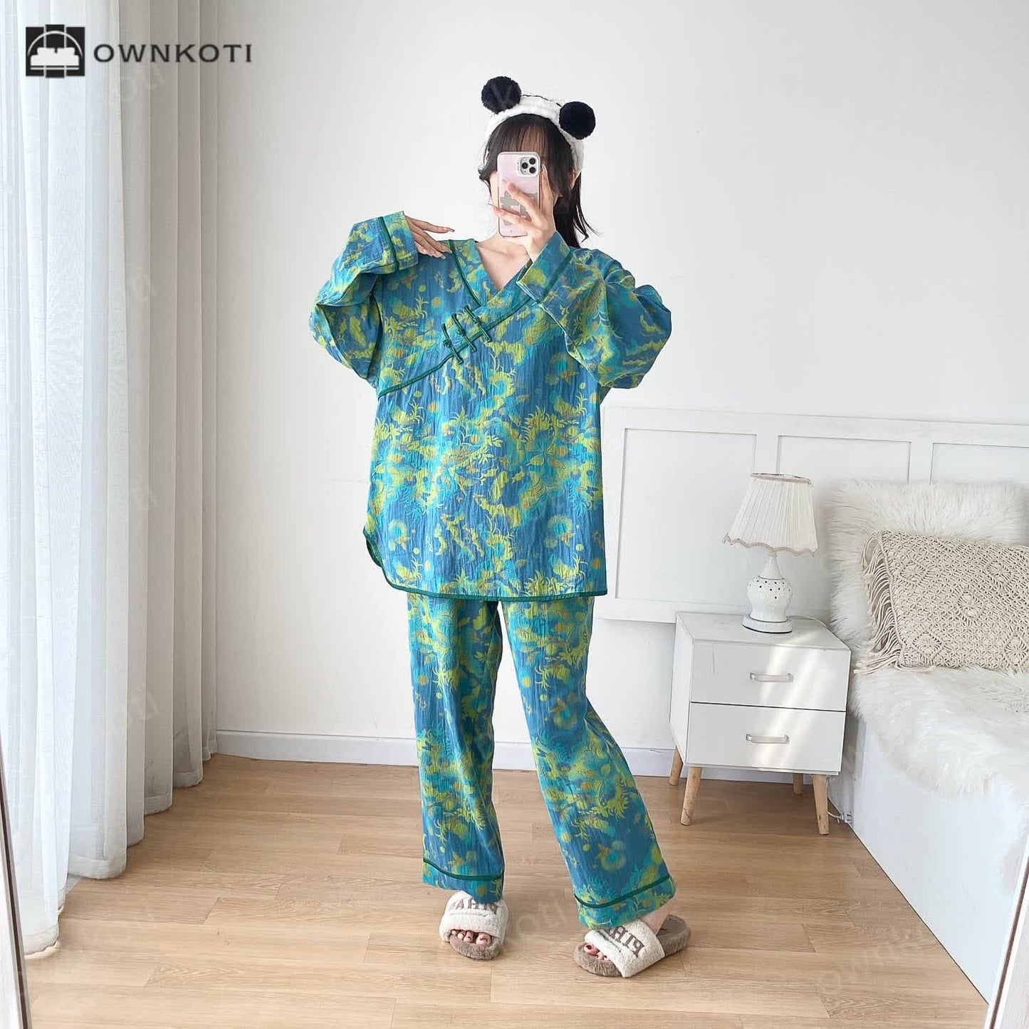 Plus-size Bright Cotton Gauze Pajama Set