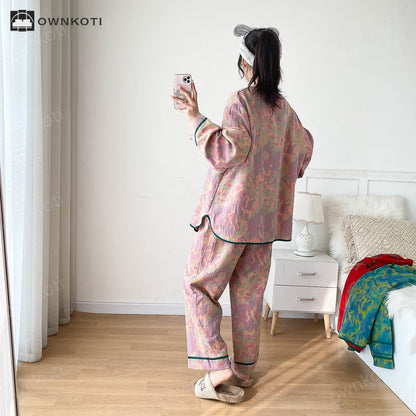 Plus-size Bright Cotton Gauze Pajama Set