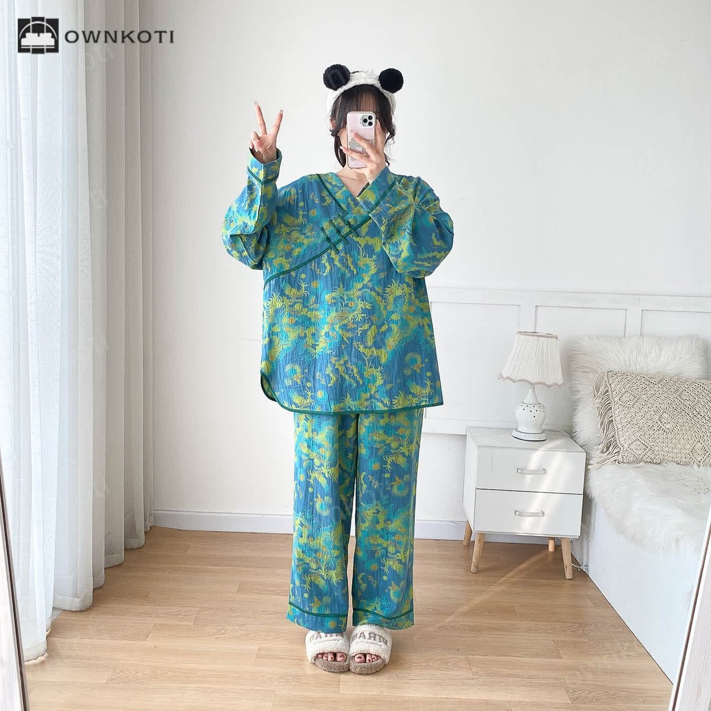 Plus-size Bright Cotton Gauze Pajama Set