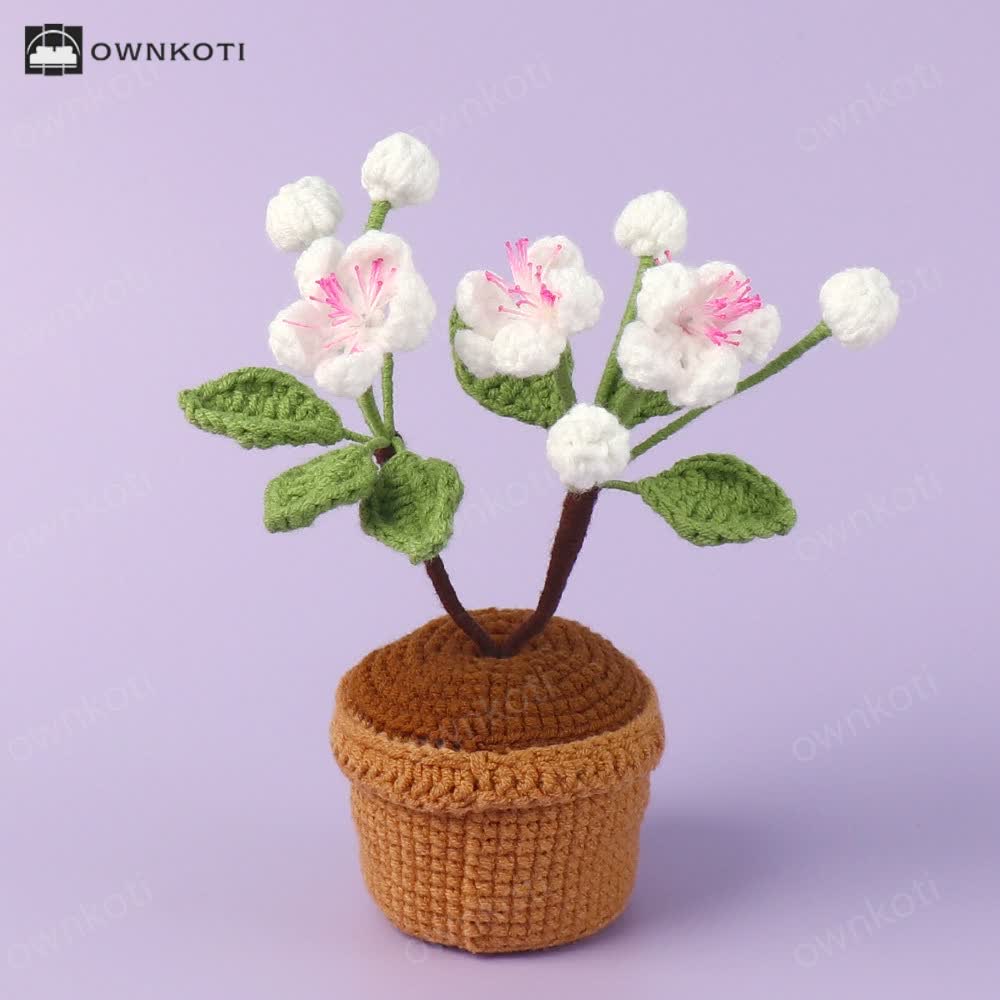 Crocheted Plum Blossom Potted Desktop Ornament