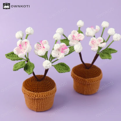 Crocheted Plum Blossom Potted Desktop Ornament