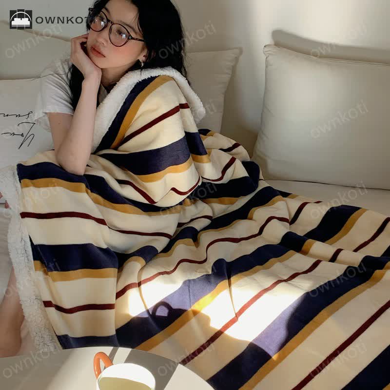 Sherpa Striped Soft Throw Blanket