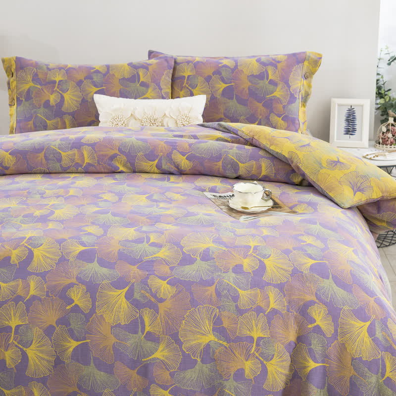 Button Ginkgo Leaf Cotton Bedding Set (4PCS) - image 1