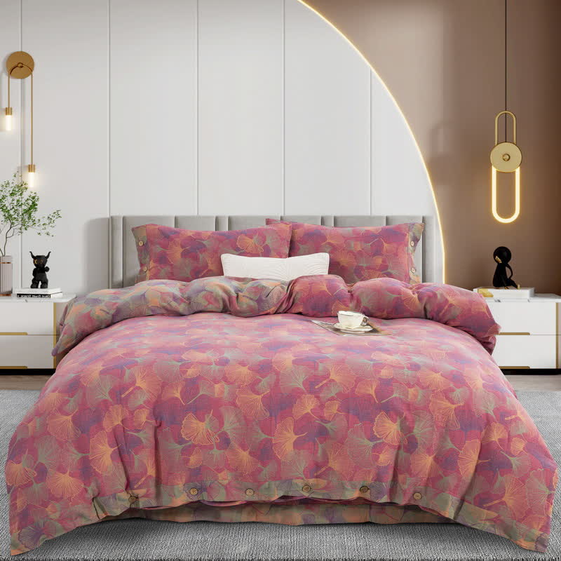 Button Ginkgo Leaf Cotton Bedding Set (4PCS) - Pink - Bedding Set - King - image 23