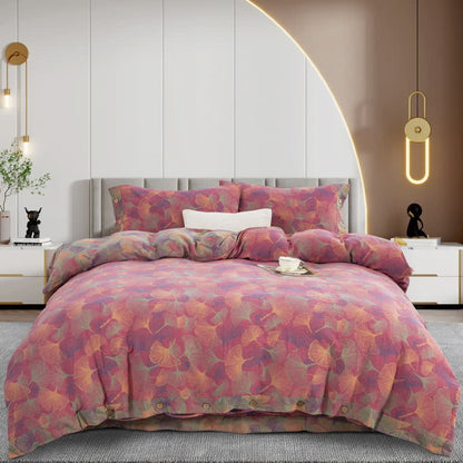 Button Ginkgo Leaf Cotton Bedding Set (4PCS) - Pink - Bedding Set - King - image 23