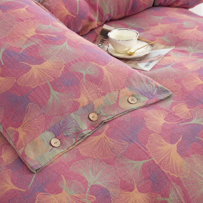 Button Ginkgo Leaf Cotton Bedding Set (4PCS) - image 30
