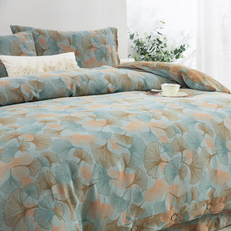 Button Ginkgo Leaf Cotton Bedding Set (4PCS) - image 46