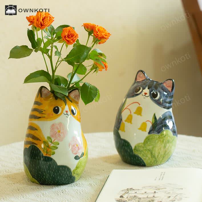 Cute Cat Creative Hand-painted Ceramic Vase