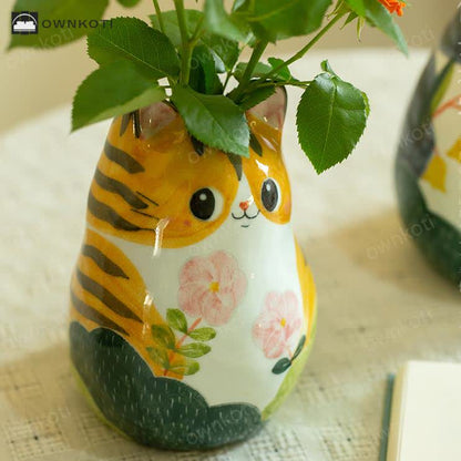 Cute Cat Creative Hand-painted Ceramic Vase