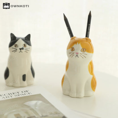 Hand-painted Cat Ceramic Vase Pen Holder