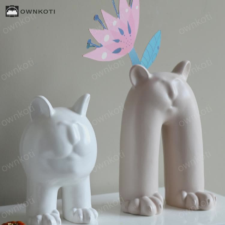 Cream Cat Ceramic Vase Ornament