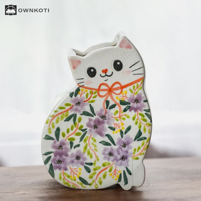 Creative Hand-painted Cat-shaped Ceramic Vase