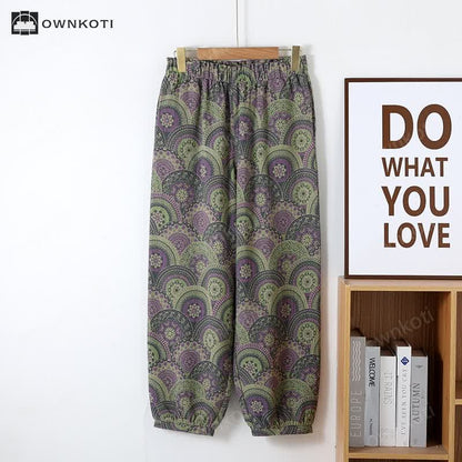 Retro Jacquard Cotton Gauze Pajama Pants