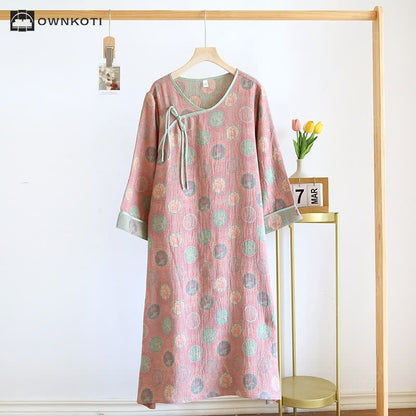 Three-quarter Sleeves Cotton Gauze Nightgown