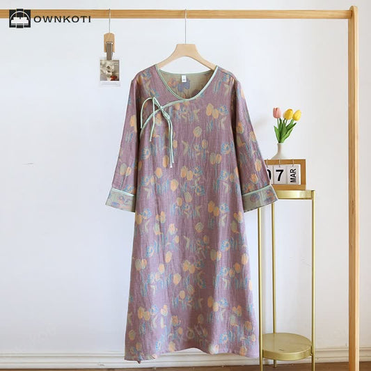 Jacquard Tulip Cotton Gauze Nightgown