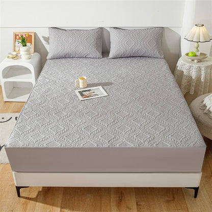 Waterproof Solid Color Quilted Fitted Sheet - Light Gray - 2pcs Pillowcases - 19" x 29" - image 16