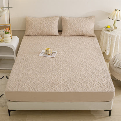 Waterproof Solid Color Quilted Fitted Sheet - Khaki - 2pcs Pillowcases - 19" x 29" - image 15