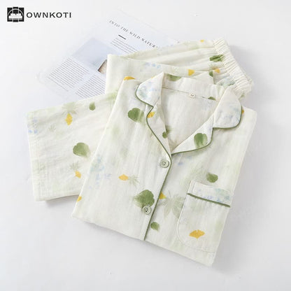 Rural Leaf Cotton Gauze Pajama Set